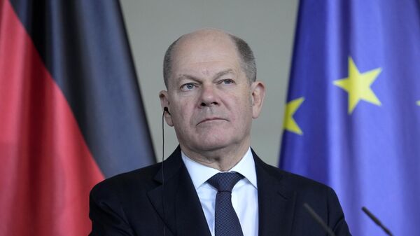 German Chancellor Olaf Scholz attends a joint press conference with Estonian Prime Minister Kristen Michal in the chancellory in Berlin, Friday, Dec. 20, 2024 - Sputnik International