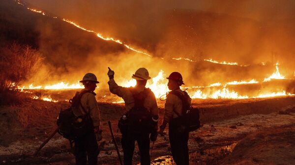 Fire crews battle the Kenneth Fire in the West Hills section of Los Angeles, Thursday, Jan. 9, 2025.  - Sputnik International