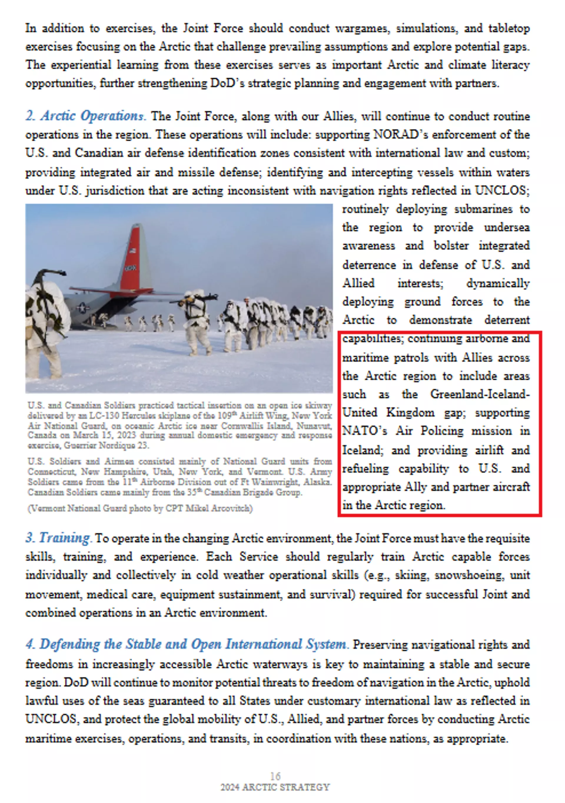 Excerpt from the Pentagon's 2024 Arctic Strategy highlighting the centrality of Greenland to US and NATO Arctic operations. - Sputnik International, 1920, 10.01.2025