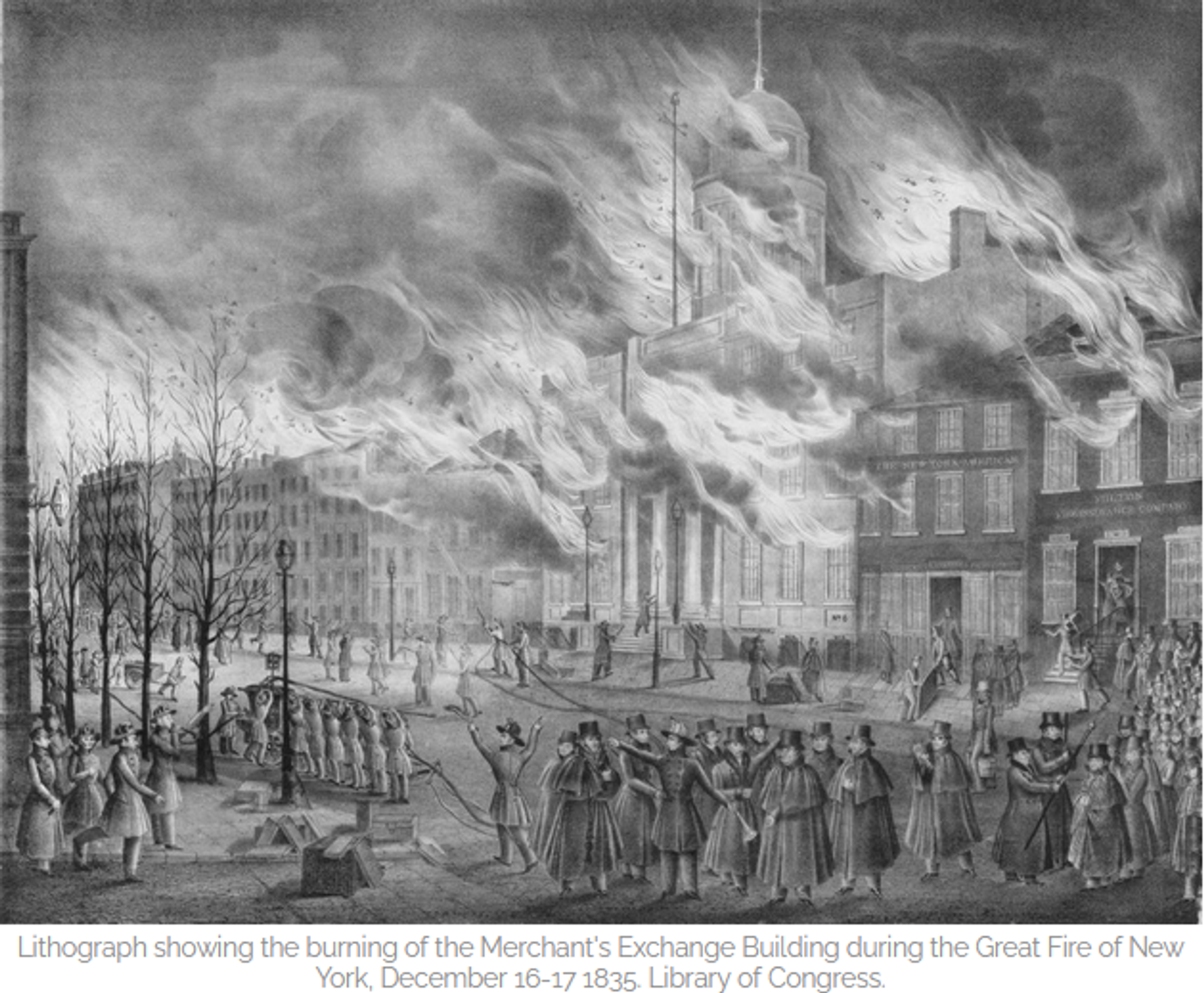 Screenshot of Lithograph showing the burning of the Merchant's Exchange Building during the Great Fire of New York, December 16-17 1835.  - Sputnik International, 1920, 12.01.2025