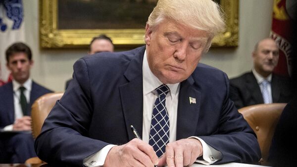  President Donald Trump signs an executive order in the Roosevelt Room of the White House in Washington, April 25, 2017. - Sputnik International