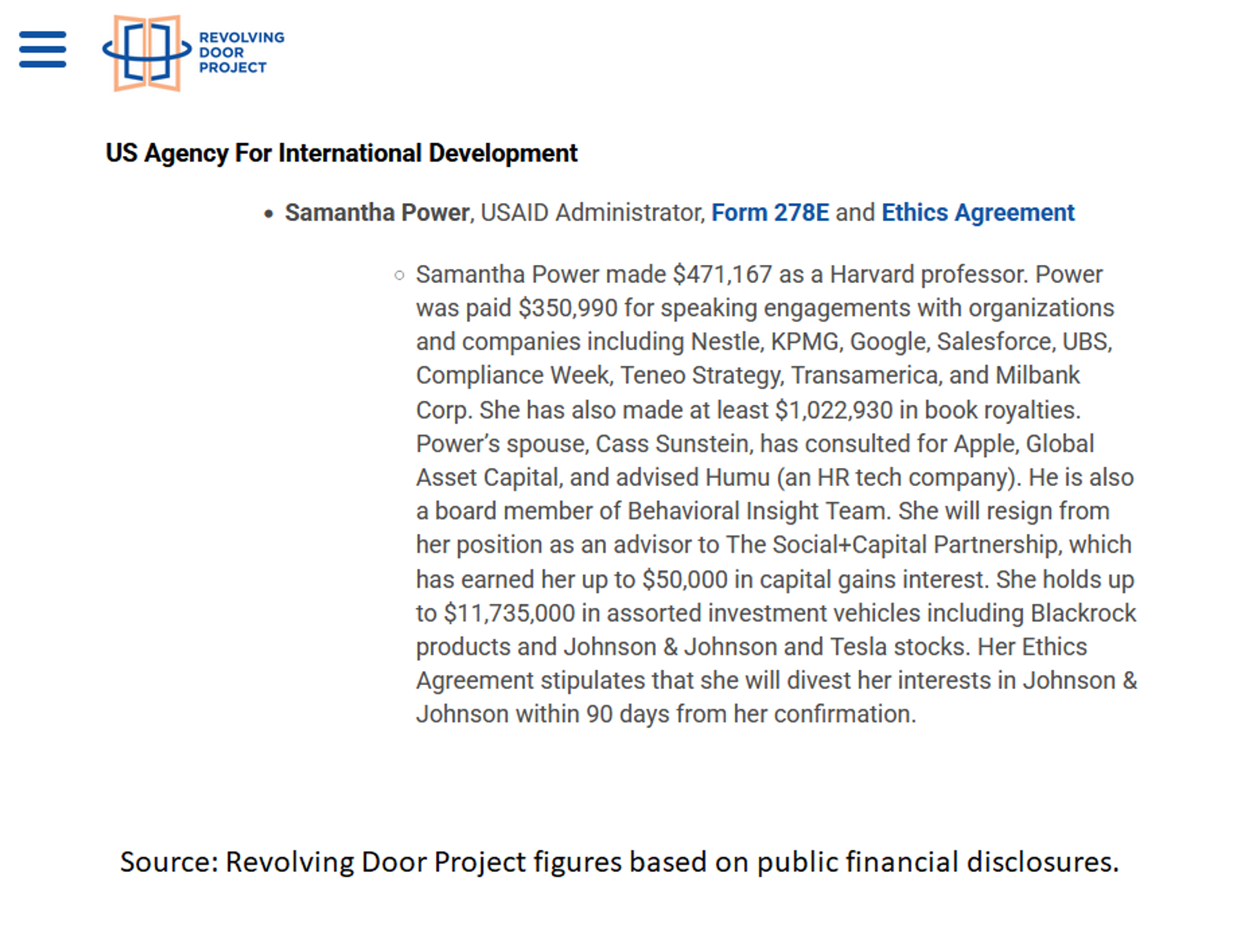 Revolving Door Project profile of Samantha Power's finances. - Sputnik International, 1920, 10.02.2025