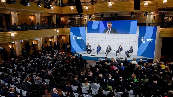 Andrej Plenkovic, Prime Minister, Republic of Croatia, Kristr˙n Mjoll Frostadottir, Prime Minister of Iceland, Alexander Stubb, President of Finland and Edgars Rinkevics, President of Latvia, from left, speak as part of a panel discussion during the Munich Security Conference at the Bayerischer Hof Hotel in Munich, Germany, Sunday, Feb. 16, 2025. - Sputnik International