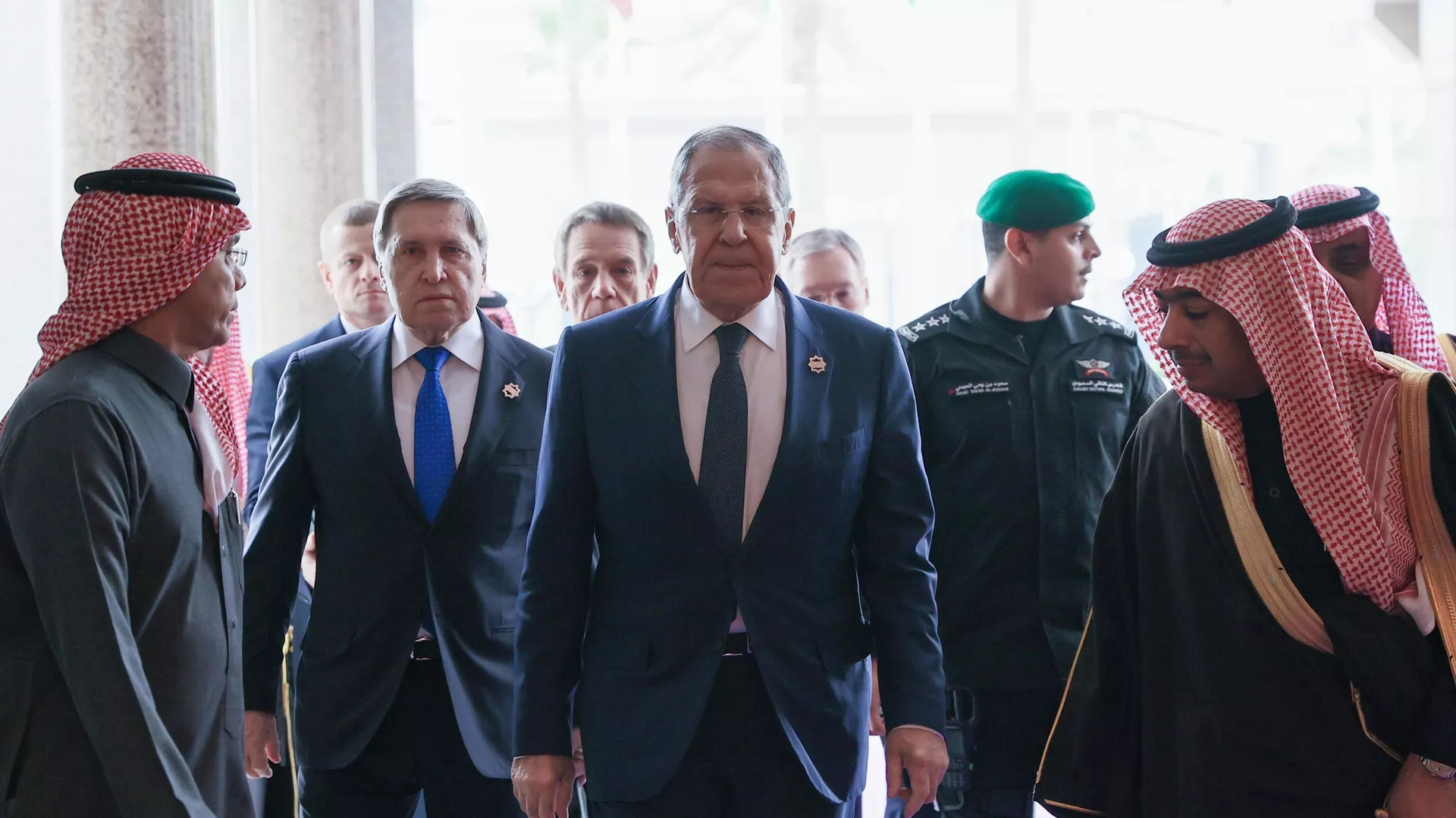 Russian Foreign Minister Sergei Lavrov and presidential aide Yuri Ushakov arrive for talks with their US counterparts in Riyadh, Saudi Arabia aimed at ending the Ukrainian crisis and restoring some semblance of normalcy in Russia-US relations. - Sputnik International, 1920, 18.02.2025