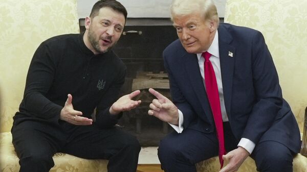 President Donald Trump, right, meets with Ukraine's Volodymyr Zelensky in the Oval Office at the White House, Friday, Feb. 28, 2025, in Washington.  - Sputnik International