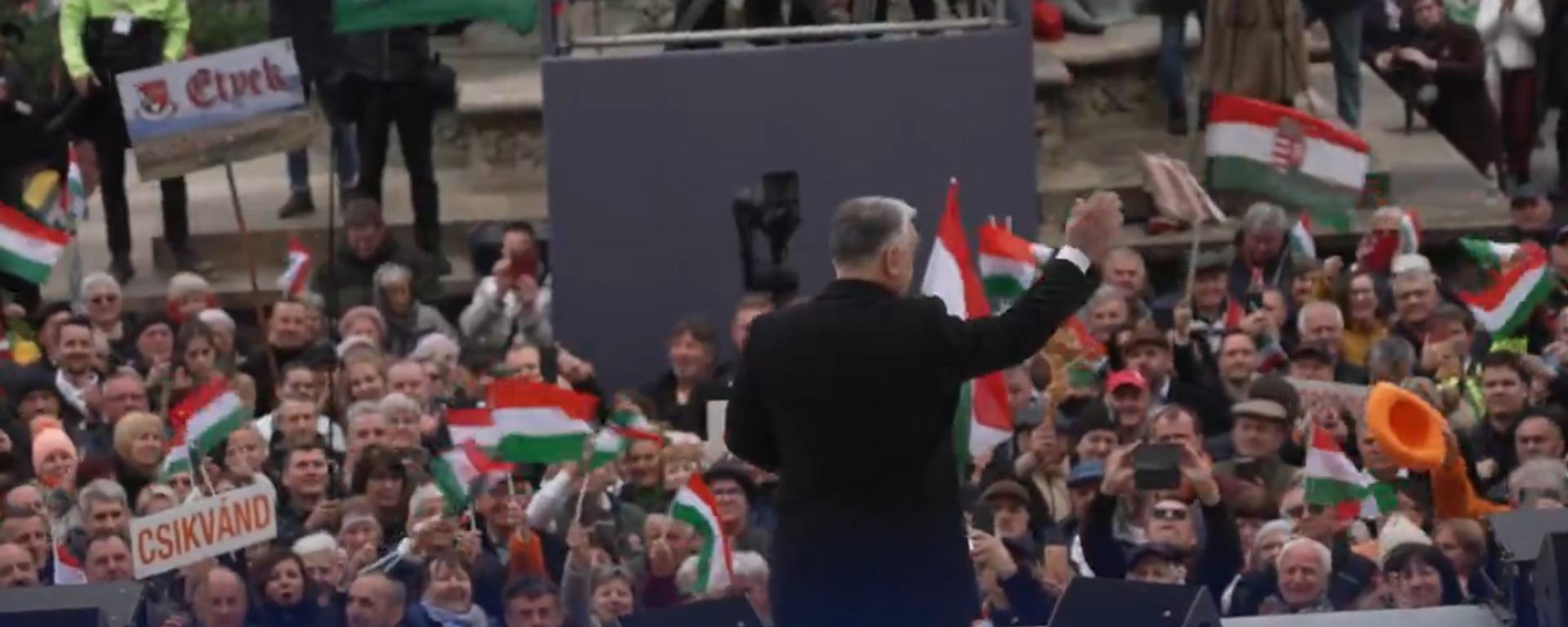 Viktor Orban addresses Hungarians on the anniversary of the Hungarian revolution of 1848. Screenshot of video. - Sputnik International, 1920, 15.03.2025