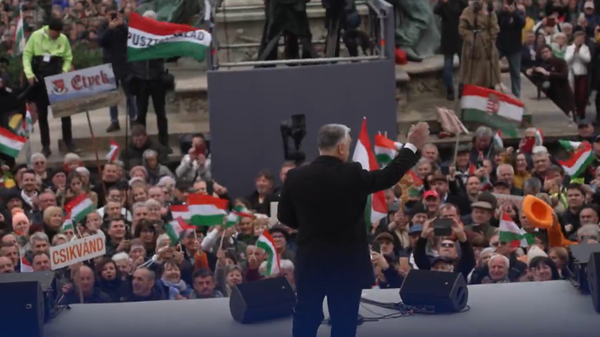 Viktor Orban addresses Hungarians on the anniversary of the Hungarian revolution of 1848. Screenshot of video. - Sputnik International