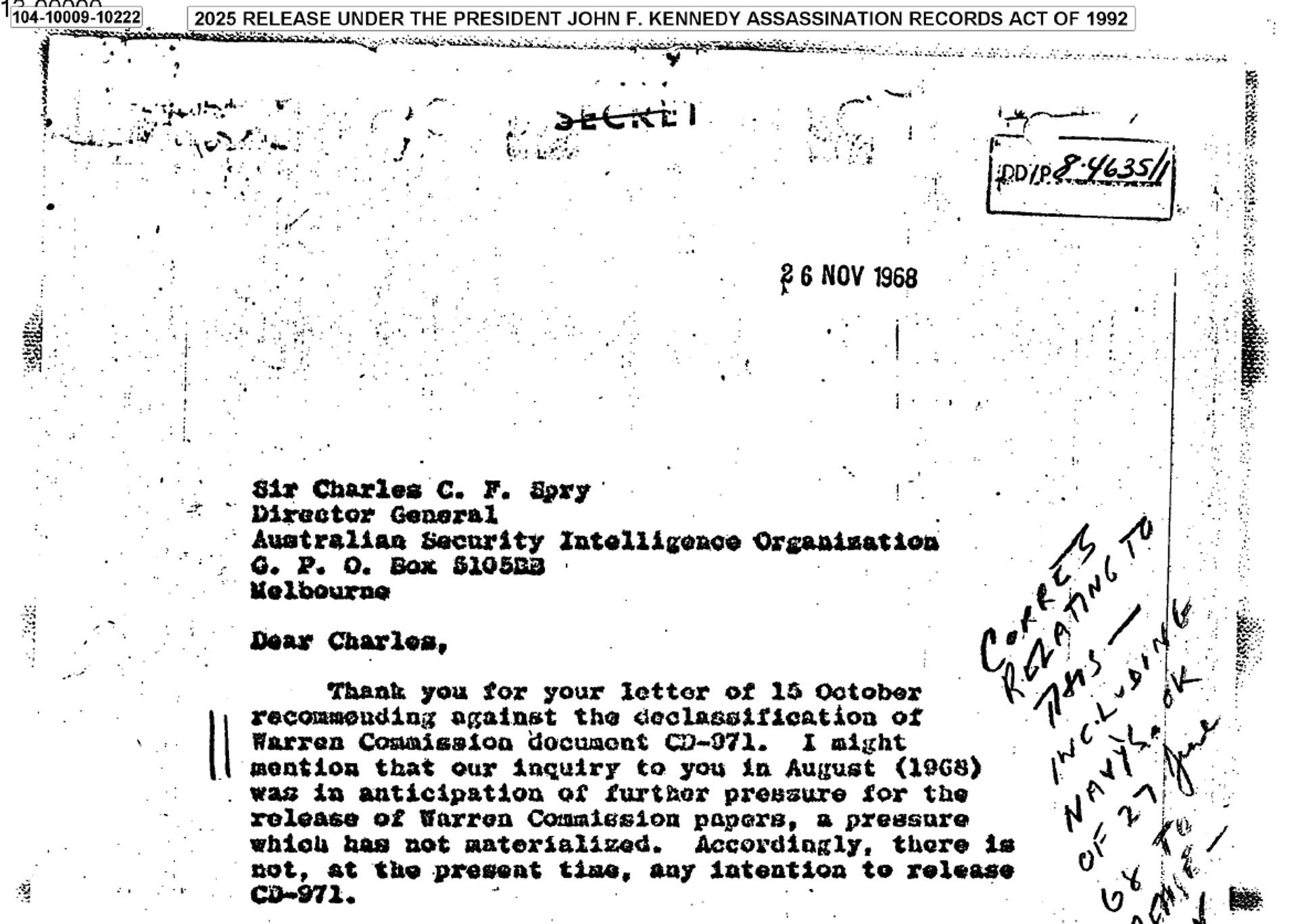 CIA Director Richard Helms' letter to ASIO’s chief Sir Charles Spry - Sputnik International, 1920, 20.03.2025