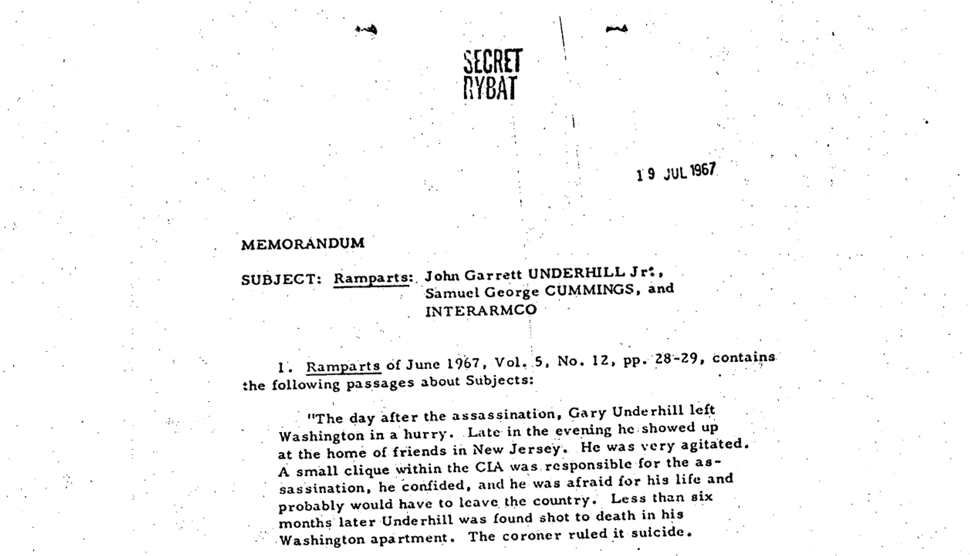 Memorandum concerning CIA operative John Garrett Underhill Jr. - Sputnik International, 1920, 20.03.2025