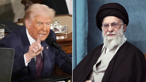 This combo of pictures show President Donald Trump, left, addressing a joint session of Congress at the Capitol in Washington, March 4, 2025 - Sputnik International