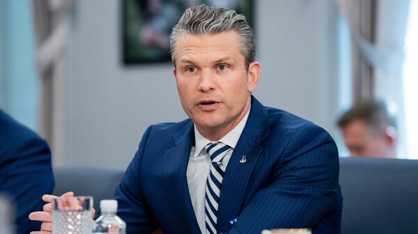 Defense Secretary Pete Hegseth speaks during a meeting with El Salvador's Minister of National Defense Rene Merino Monroy at the Pentagon, Wednesday, April 16, 2025, in Washington - Sputnik International