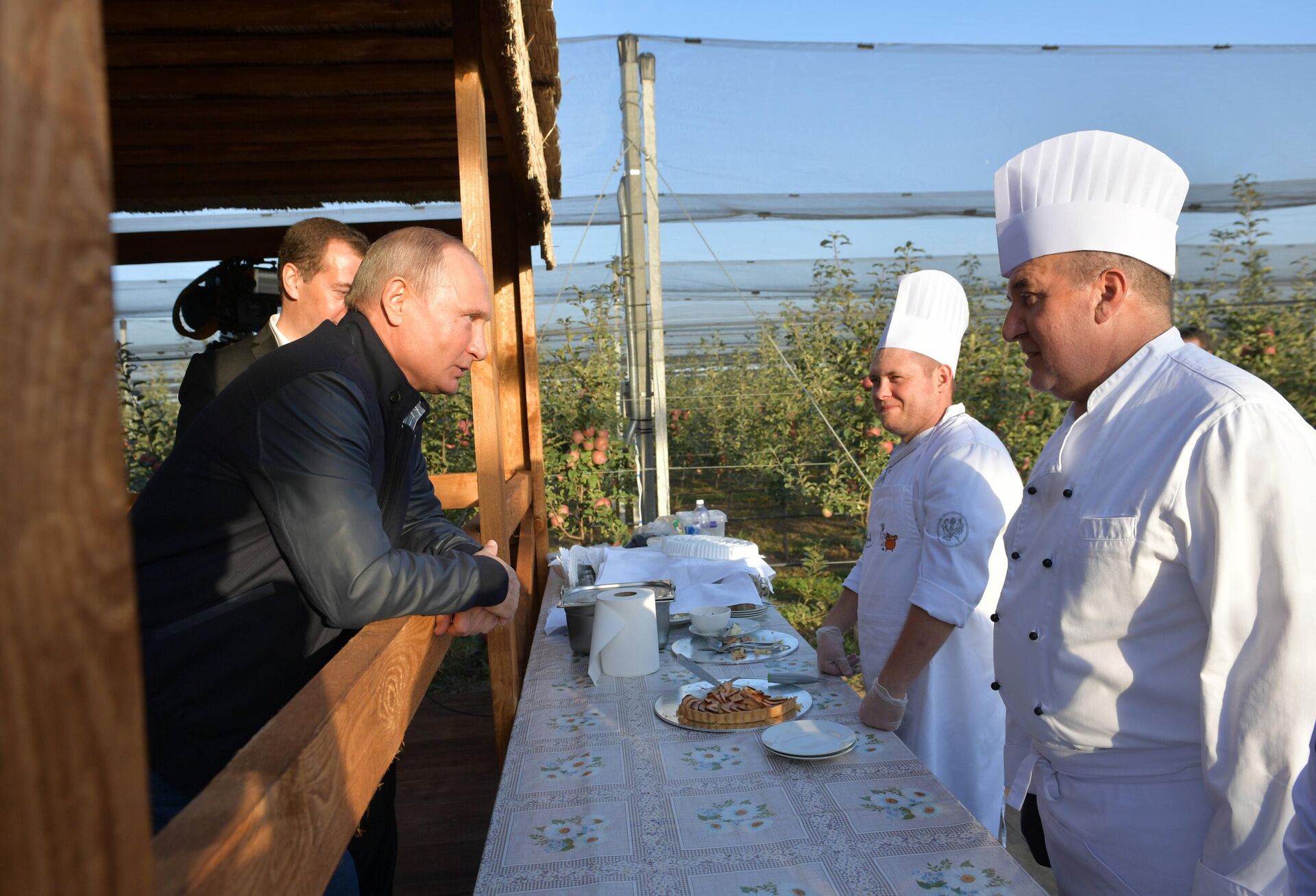 Russian President Vladimir Putin and Russian Prime Minister Dmitry Medvedev during a visit to the agricultural enterprise Rassvet in Stavropol Krai. Russian President Vladimir Putin and Russian Prime Minister Dmitry Medvedev during a visit to the agricultural enterprise Rassvet in Stavropol Krai. - Sputnik International, 1920, 07.05.2025