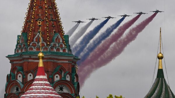 Su-25 attack aircraft at the military parade on Red Square in Moscow dedicated to the 80th anniversary of Victory in the Great Patriotic War. - Sputnik International