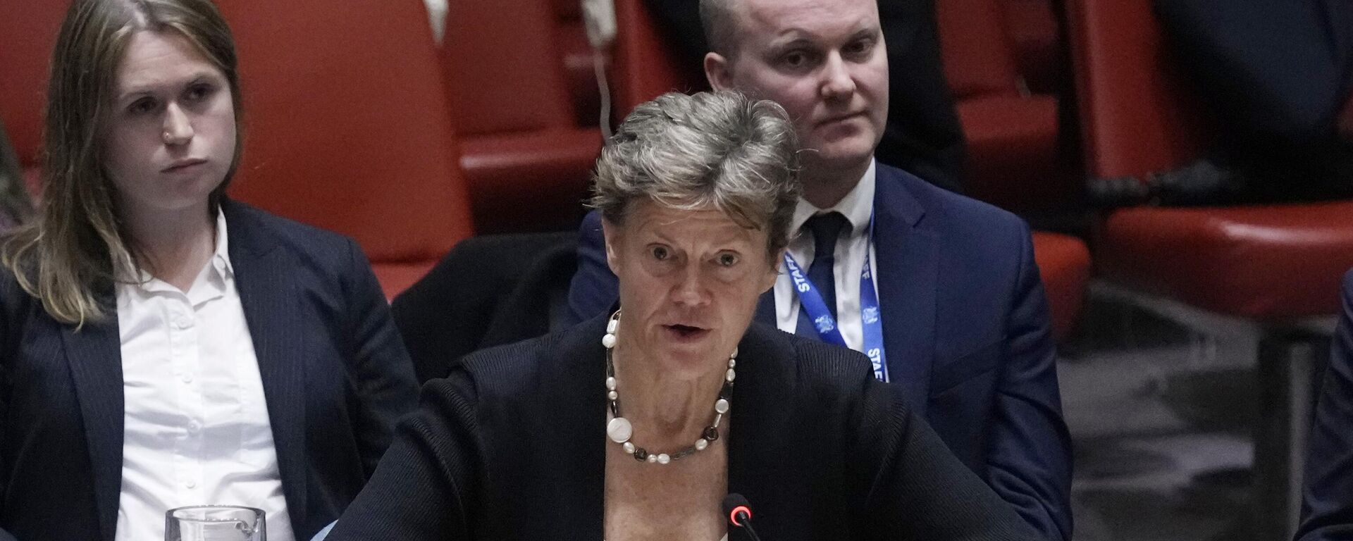 Great Britain UN Ambassador Barbara Woodward addresses the United Nations Security Council, Monday, March 24, 2025. (AP Photo/Richard Drew) - Sputnik International, 1920, 11.05.2025