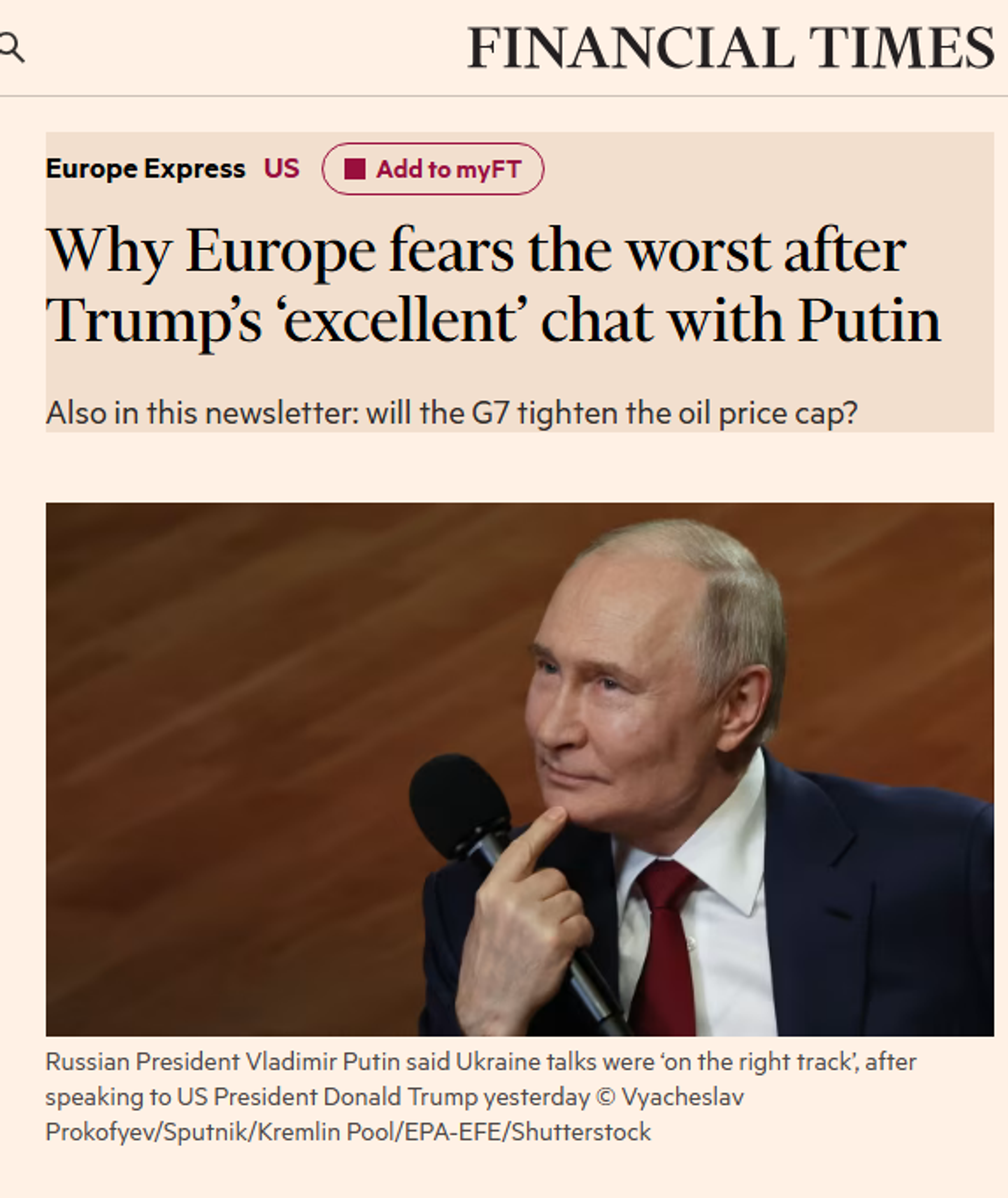 Screenshot of story in the Financial Times. - Sputnik International, 1920, 20.05.2025