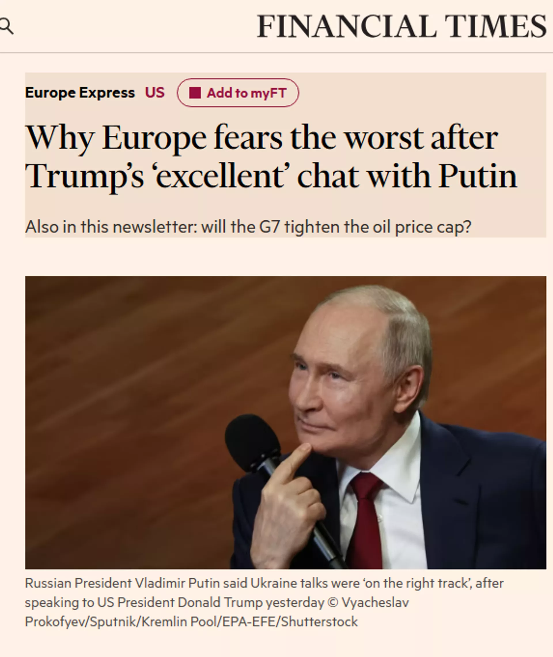 Capture d'écran d'un article du Financial Times. Capture d'écran d'un article du Financial Times. - Sputnik International, 1920, 20.05.2025