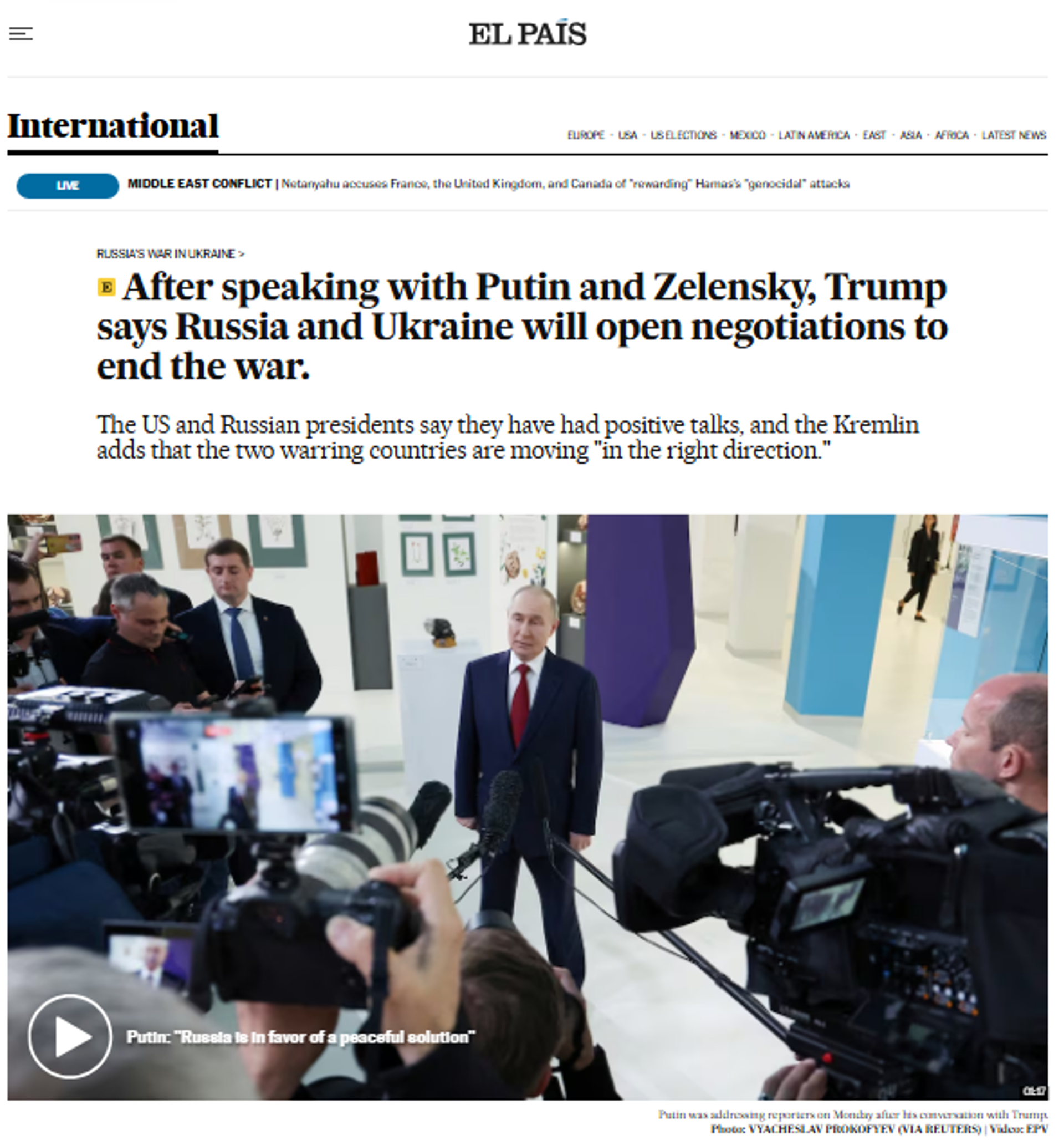 Screenshot of story in El Pais. - Sputnik International, 1920, 20.05.2025