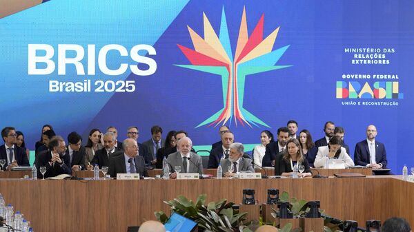 Brazil's President Luiz Inacio Lula da Silva, center front, during the opening session of the First Sherpa Meeting in preparation for the July BRICS meeting in Brazil, at Itamaraty Palace, in Brasilia, Brazil, Wednesday, Feb. 26, 2025. - Sputnik International