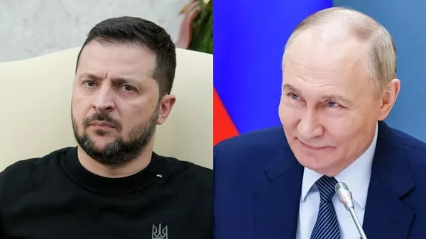 Russia's President Vladimir Putin (right) and Ukraine's Zelensky (left). - Sputnik International