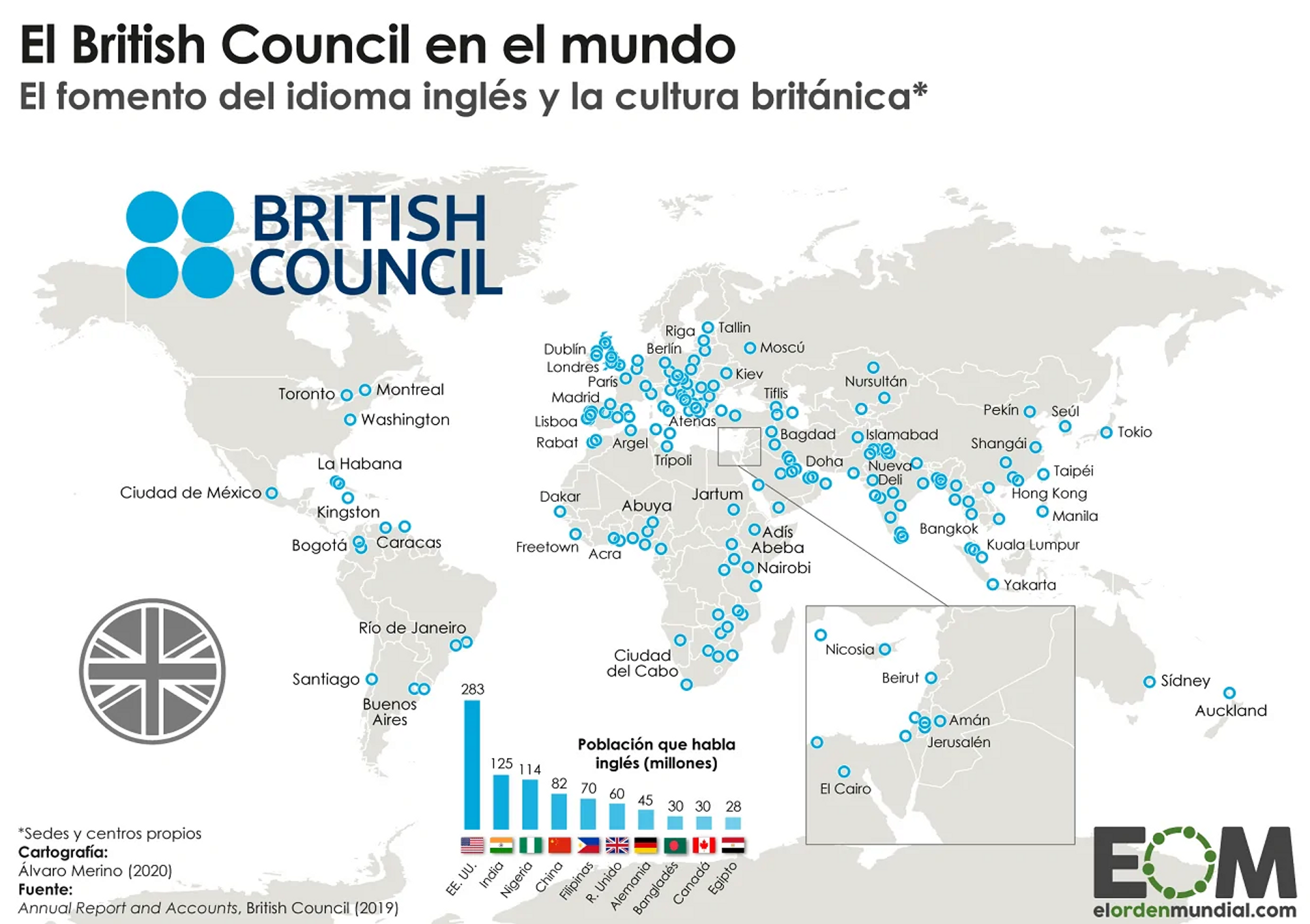 Spanish-language map highlighting British Council offices around the world. Spanish-language map highlighting British Council offices around the world. - Sputnik International, 1920, 05.06.2025