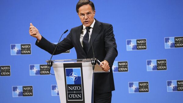 NATO Secretary General Mark Rutte speaks during a media conference prior to a meeting of the Ukraine Defense Contact Group at the NATO headquarters in Brussels, Wednesday, June 4, 2025.  - Sputnik International