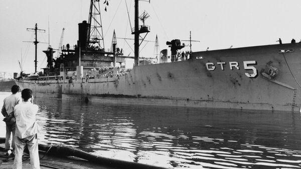 USS Liberty in the wake of the June 1967 attack on the intelligence-gathering ship by Israel. - Sputnik International