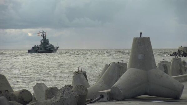 A Russian warship takes part in planned exercises of the Russian Baltic Fleet involving 3,000 military personnel, 20 warships, around 25 aircraft and helicopters, and up to 70 units of military and specialised equipment to defend their bases in the Baltic Sea, Russia.  - Sputnik International