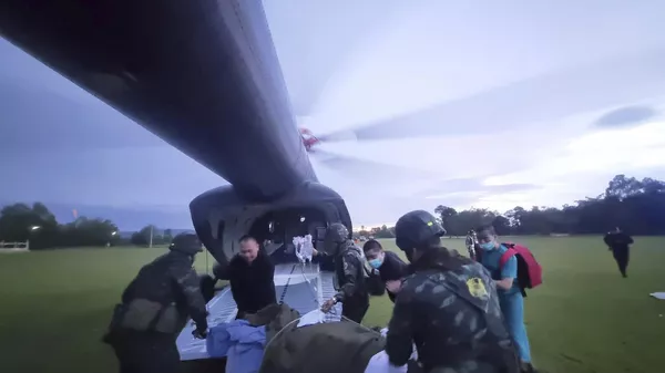 This photo released by the Royal Thai Army, shows an injured Thai soldier who stepped on a land mine being airlifted to a hospital in Ubon Ratchathani province, Thailand, Wednesday, July 23, 2025.  - Sputnik International