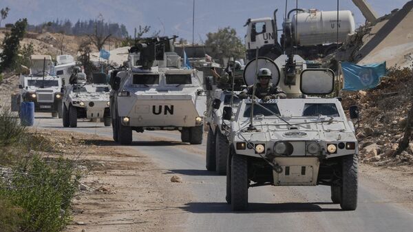 French U.N. peacekeepers patrol the Lebanese-Israeli border in the village of Houla, southern Lebanon, Wednesday, Aug. 20, 2025.  - Sputnik International