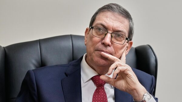 Cuba's Foreign Minister Bruno Rodriguez Parrilla speaks during an interview with The Associated Press at the Permanent Mission of Cuba to the United Nations, in New York, Tuesday, Sept. 30, 2025. (AP Photo/Richard Drew) - Sputnik International