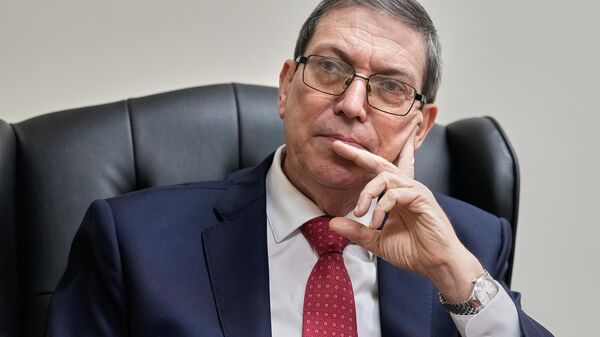 Cuba's Foreign Minister Bruno Rodriguez Parrilla speaks during an interview with The Associated Press at the Permanent Mission of Cuba to the United Nations, in New York, Tuesday, Sept. 30, 2025. (AP Photo/Richard Drew) - Sputnik International