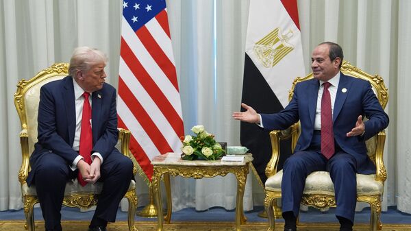 President Donald Trump meets with Egypt's President Abdel-Fattah el-Sisi during a summit to support ending the more than two-year Israel-Hamas war in Gaza after a breakthrough ceasefire deal, Monday, Oct. 13, 2025, in Sharm El Sheikh, Egypt. - Sputnik International