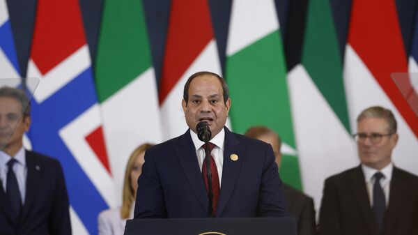 Egypt's President Abdel Fattah al-Sisi delivers a speech at the Gaza International Peace Summit, in Sharm el-Sheikh, Egypt, Monday, Oct.13 2025. - Sputnik International