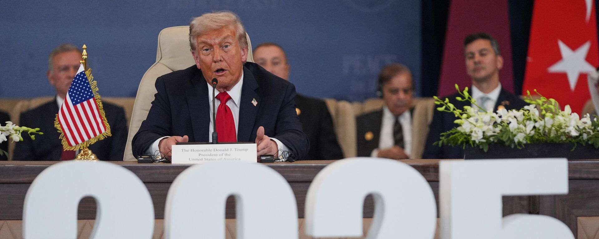 President Donald Trump speaks during a summit to support ending the more than two-year Israel-Hamas war in Gaza after a breakthrough ceasefire deal, Monday, Oct. 13, 2025, in Sharm El Sheikh, Egypt. ( - Sputnik International, 1920, 14.10.2025