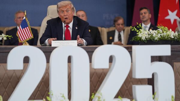 President Donald Trump speaks during a summit to support ending the more than two-year Israel-Hamas war in Gaza after a breakthrough ceasefire deal, Monday, Oct. 13, 2025, in Sharm El Sheikh, Egypt. ( - Sputnik International