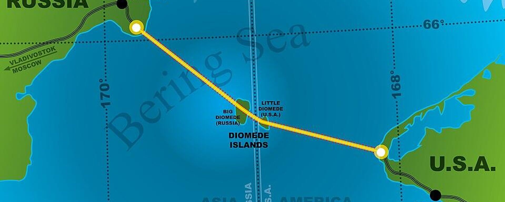 Wikipedia map showing potential route of Chukotka-Alaska Tunnel. - Sputnik International, 1920, 17.10.2025