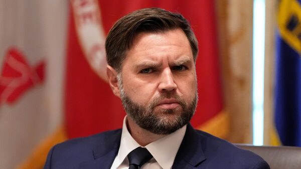 Vice President JD Vance listens as President Donald Trump speaks before a lunch with Ukraine's Volodymyr Zelensky in the Cabinet Room of the White House, Friday, Oct. 17, 2025, in Washington - Sputnik International