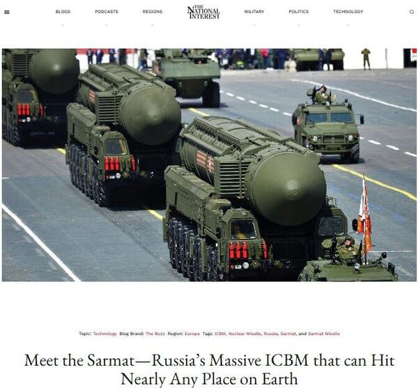 National Interest's article about Russia's Sarmat - Sputnik International