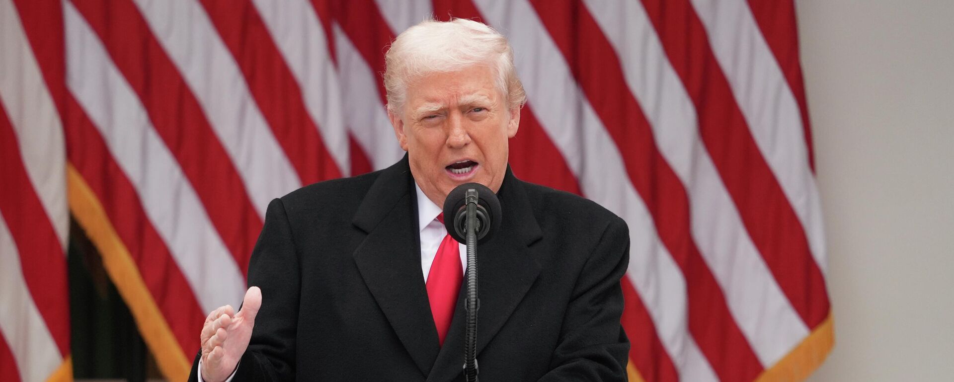 President Donald Trump speaks during a pardoning ceremony for the national Thanksgiving turkeys Waddle and Gobble in the Rose Garden of the White House, Tuesday, Nov. 25, 2025, in Washington - Sputnik International, 1920, 27.12.2025