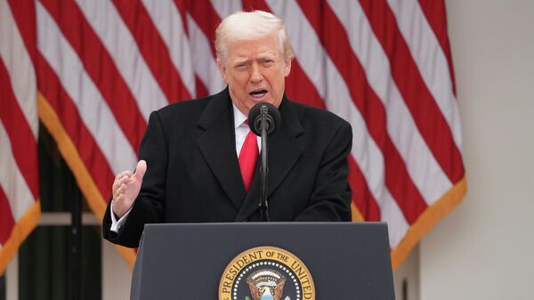 President Donald Trump speaks during a pardoning ceremony for the national Thanksgiving turkeys Waddle and Gobble in the Rose Garden of the White House, Tuesday, Nov. 25, 2025, in Washington - Sputnik International