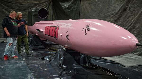 Flamingo cruise missile, paid for by a Czech crowdfunding campaign, at the Fire Point factory at an undisclosed location in Ukraine.  - Sputnik International