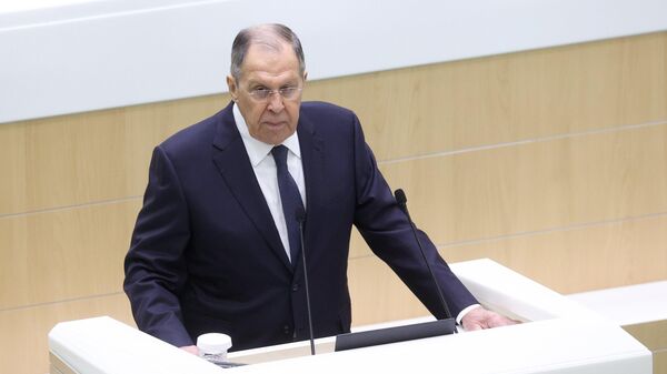 Russian Foreign Minister Sergey Lavrov speaks at the Federation Council of the Russian Federation.  - Sputnik International