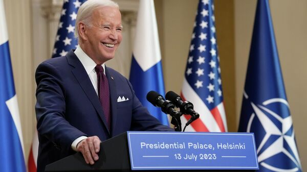 President Joe Biden smiles during a news conference with Finland's President Sauli Niinisto at the Presidential Palace in Helsinki, Finland, Thursday, July 13, 2023.  File photo. - Sputnik International