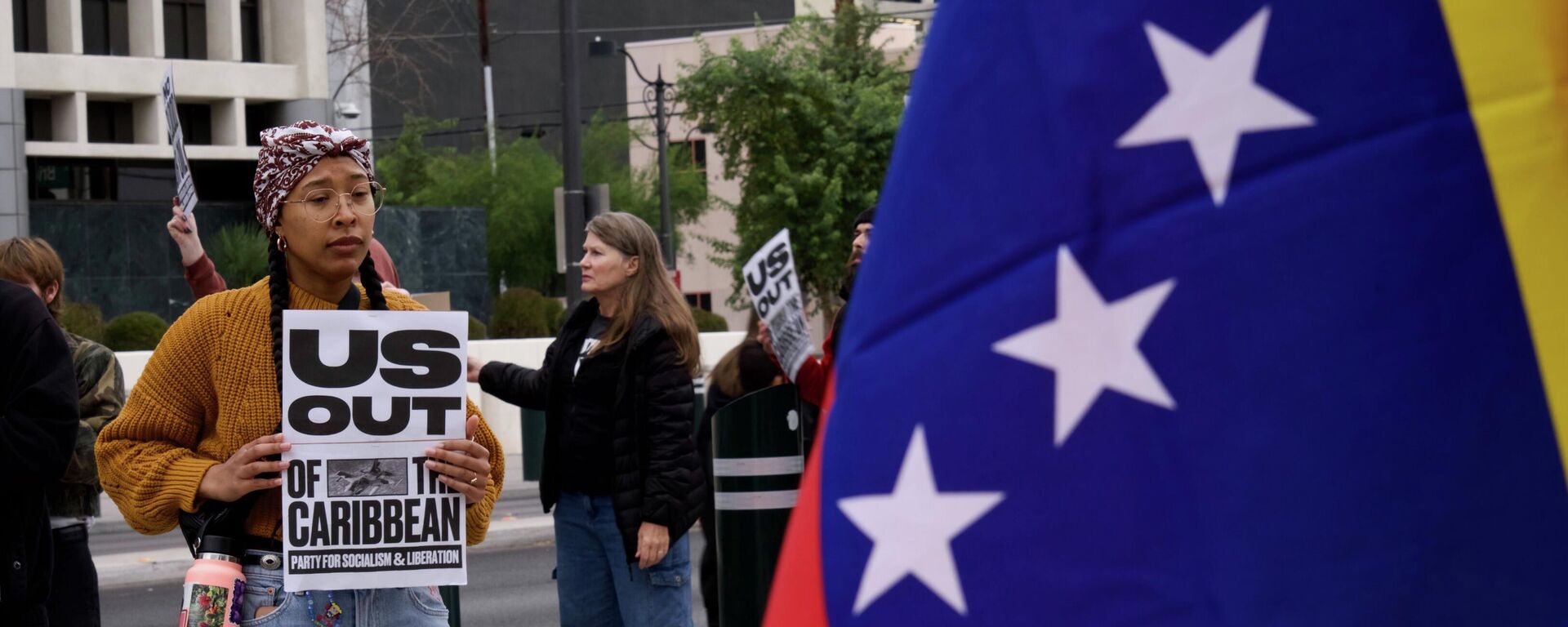 Protesters gather to denounce the U.S. attack on Venezuela on Saturday, Jan. 3, 2026, in Las Vegas.  - Sputnik International, 1920, 04.01.2026