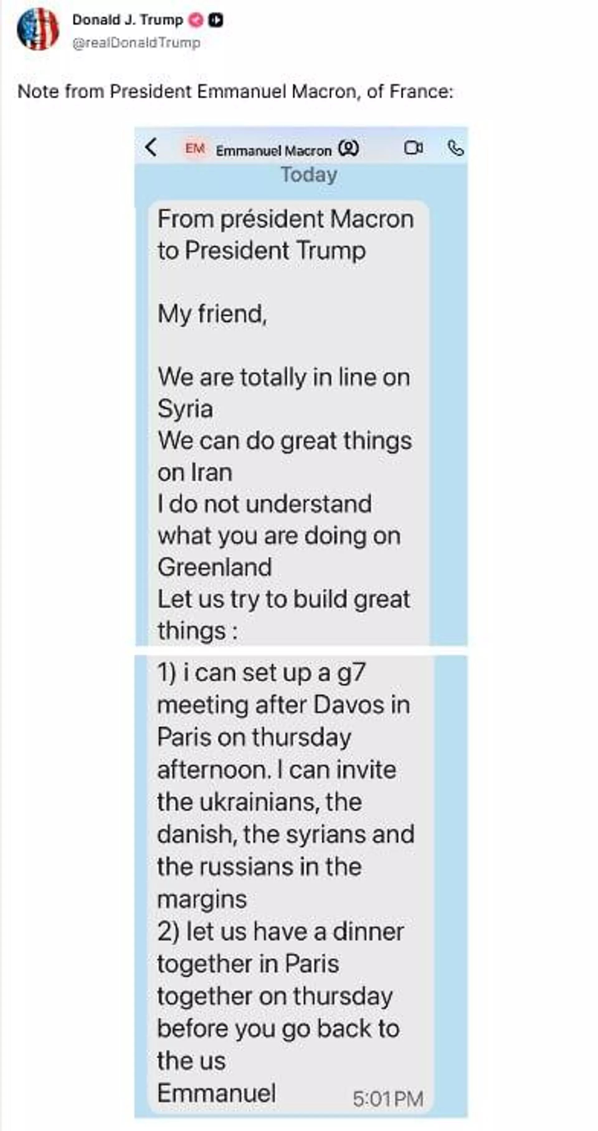 A screenshot of Trump's Truth Social post. - Sputnik International, 1920, 20.01.2026