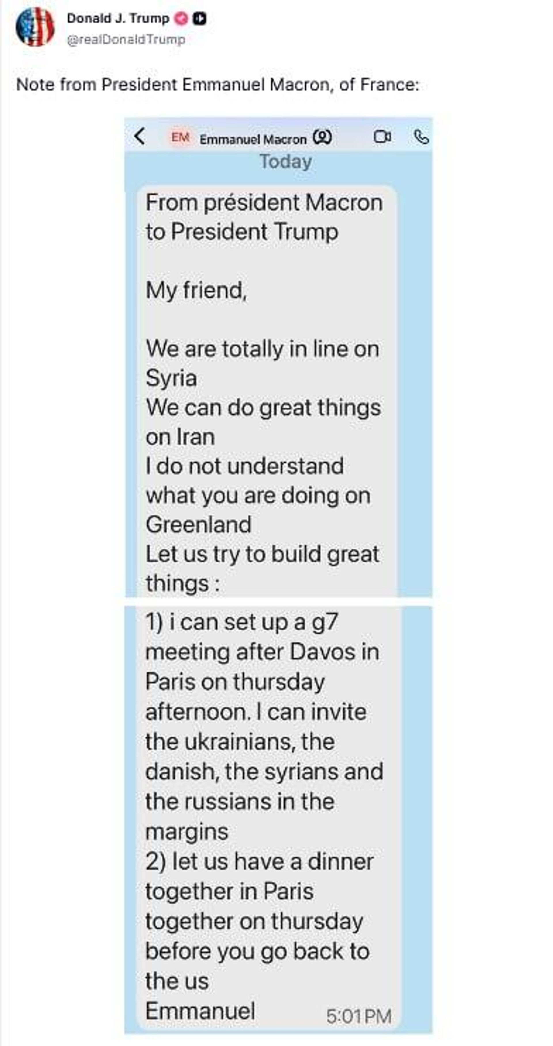 A screenshot of Trump's Truth Social post. - Sputnik International, 1920, 20.01.2026