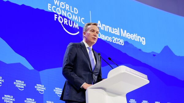 CEO of the World Economic Forum Borge Brende talks during of the Annual Meeting of the World Economic Forum in Davos, Switzerland, Tuesday, Jan. 20, 2026. (AP Photo/Markus Schreiber) - Sputnik International