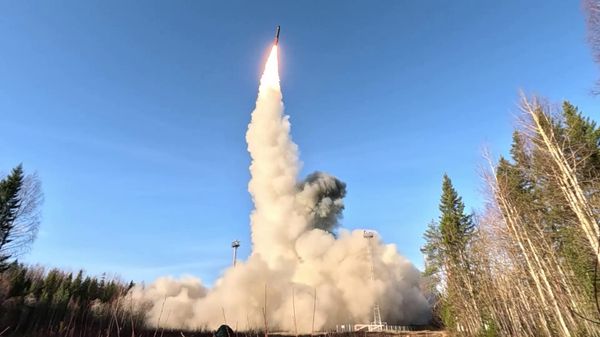 The launch of a Yars intercontinental ballistic missile during a training exercise of strategic nuclear forces involving their ground, sea, and air components. - Sputnik International