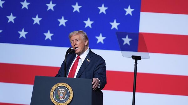 President Donald Trump speaks to a gathering of top U.S. military commanders at Marine Corps Base Quantico, Tuesday, Sept. 30, 2025, in Quantico, Va - Sputnik International