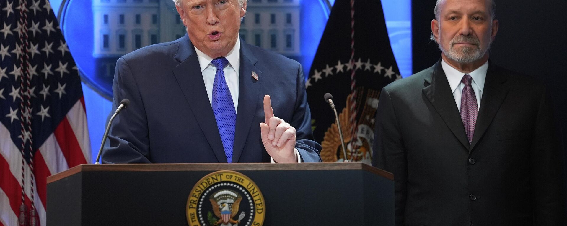 President Donald Trump speaks during a press briefing at the White House - Sputnik International, 1920, 21.02.2026